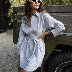 Zara blue/white striped shirt dress medium